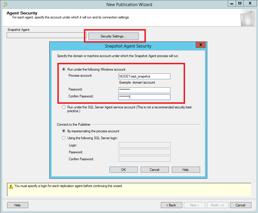 Opcje ustawiania zabezpieczeń agenta migawek