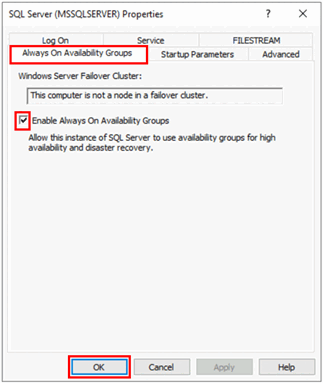 Zrzut ekranu przedstawiający właściwości zawsze włączonych grup dostępności.
