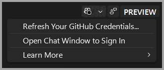 Zrzut ekranu przedstawiający opcje znaczka GitHub Copilot.