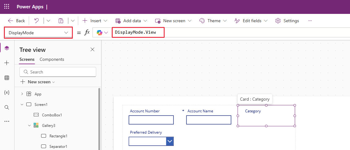 Screenshot of the Control type expanded, showing the View option set multi-select and the Edit option set multi-select options.