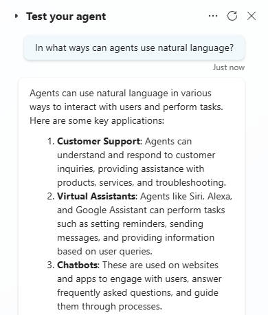 Screenshot of the prompt return from natural language agent.