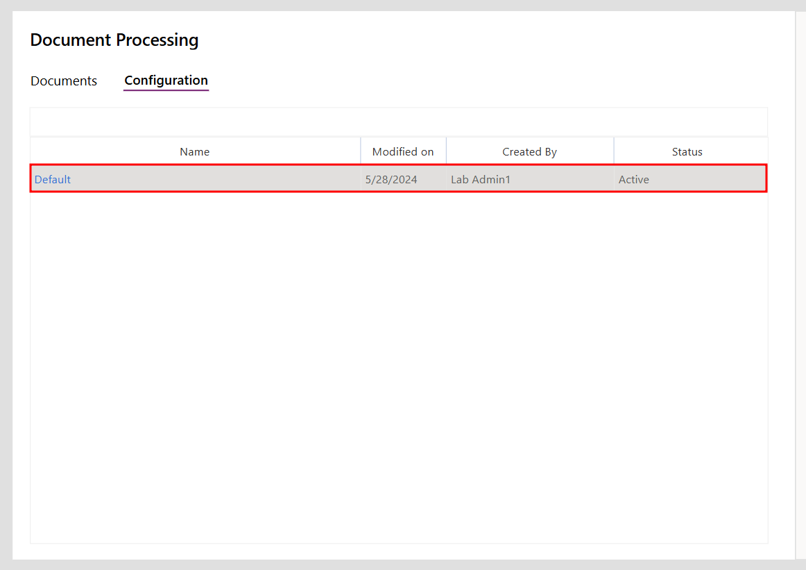 Configuration saved for Document Processing.
