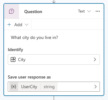 Screenshot of a user variable question node.