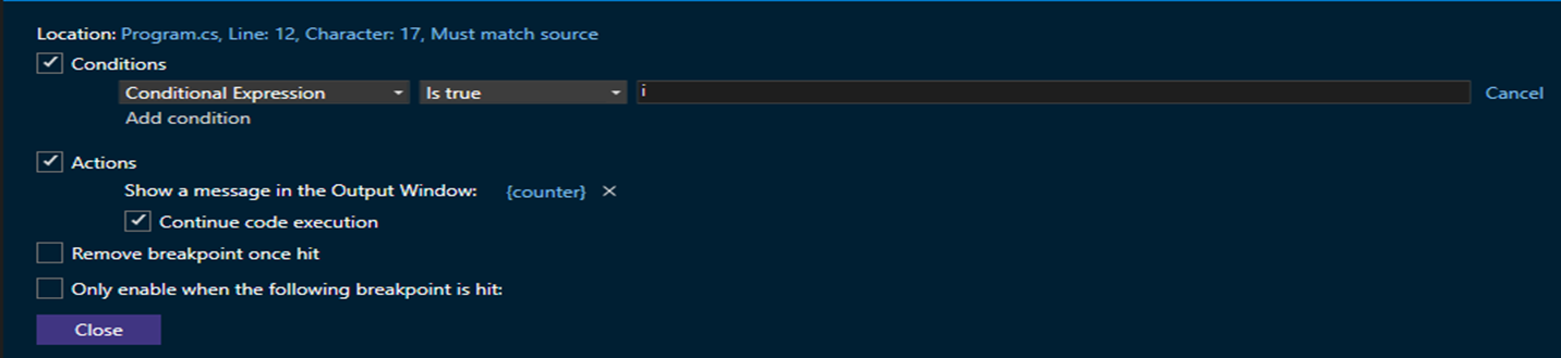 Zrzut ekranu przedstawiający zmianę wyrażenia warunkowego.