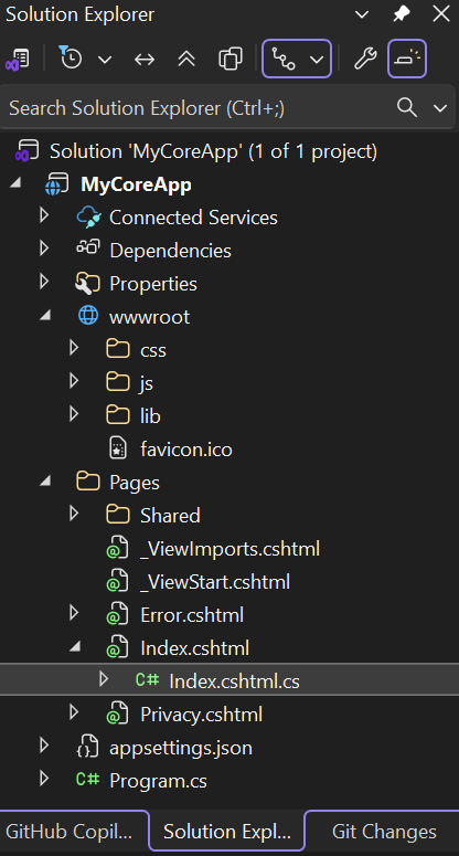 Zrzut ekranu przedstawia folder główny w w w wybrany w Eksploratorze rozwiązań w programie Visual Studio.