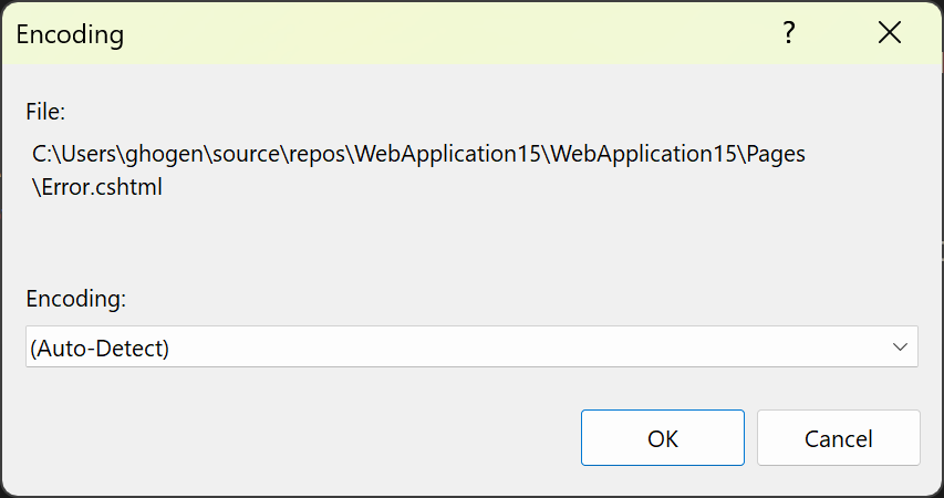 Zrzut ekranu przedstawiający okno dialogowe kodowania.