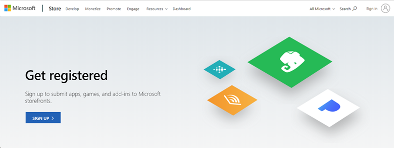 Zrzut ekranu rejestracji korzyści dla deweloperów systemu Windows