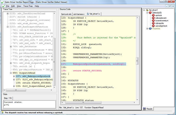 Zrzut ekranu przedstawiający stronę raportu weryfikatora sterowników statycznych.