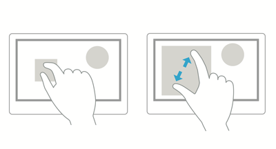 przesuwanie palców bliżej siebie zmniejsza obiekt, a ich oddalanie powiększa