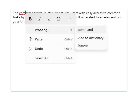Wysuwany pasek poleceń rozszerzonego tekstu