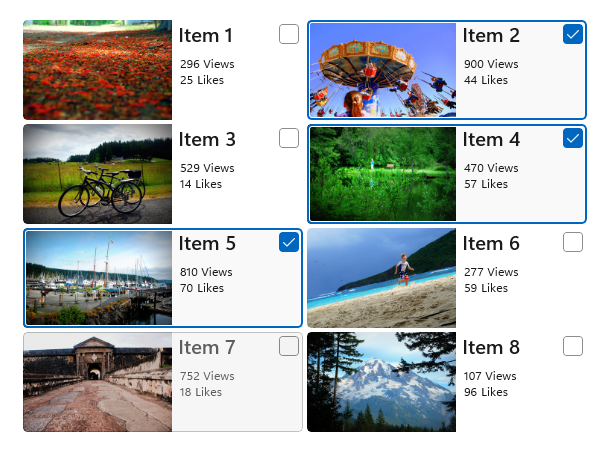 Widok siatki z trybem wyboru wielokrotnego