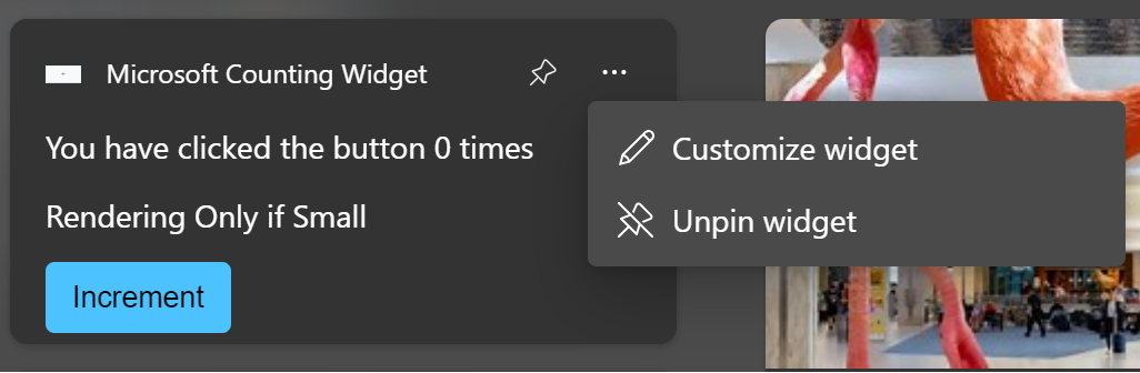 Zrzut ekranu przedstawiający widżet z wyświetlonym oknom dialogowym dostosowywania.