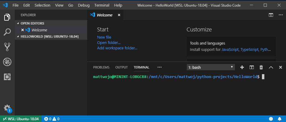 VS Code z terminalem WSL