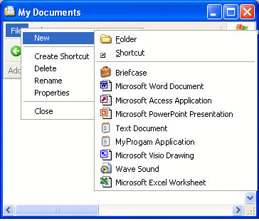 zrzut ekranu przedstawiający niestandardowe nowe menu