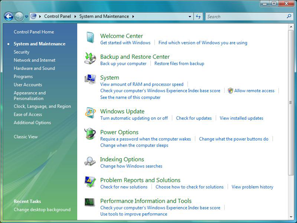 łącza zadań na stronie kategorii systemu i konserwacji