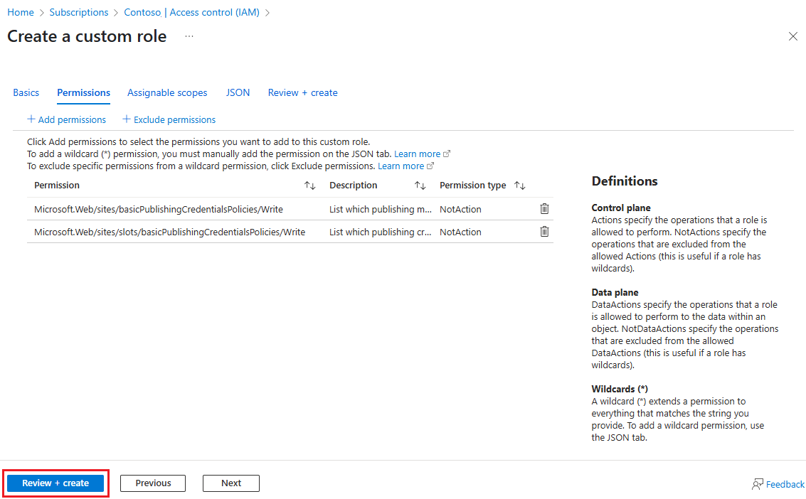 Captura de&nbsp;tela mostrando a exclusão de Gravação para basicPublishingCredentialsPolicies.