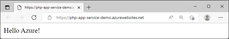 Captura de tela do aplicativo de exemplo atualizado em execução no Azure, mostrando Hello Azure.