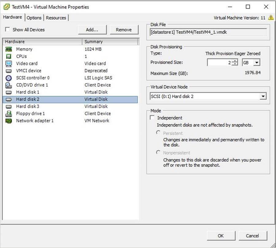 A captura de tela mostra o disco rígido a ser excluído.