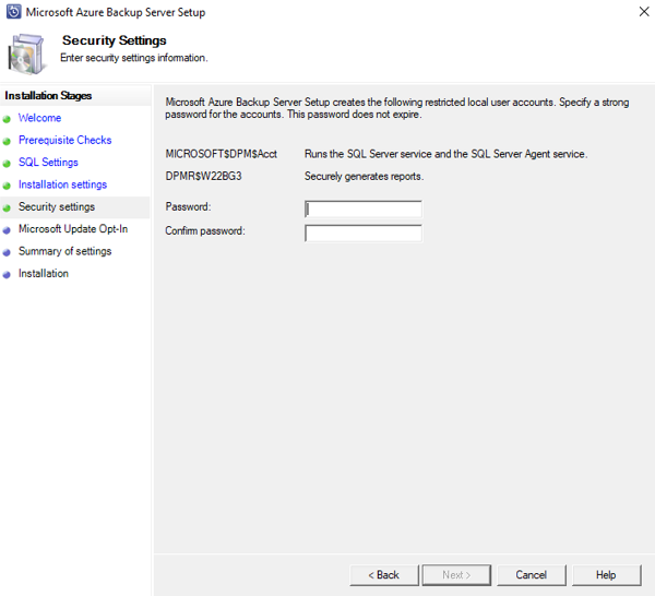 A captura de tela mostra como fornecer senha forte.