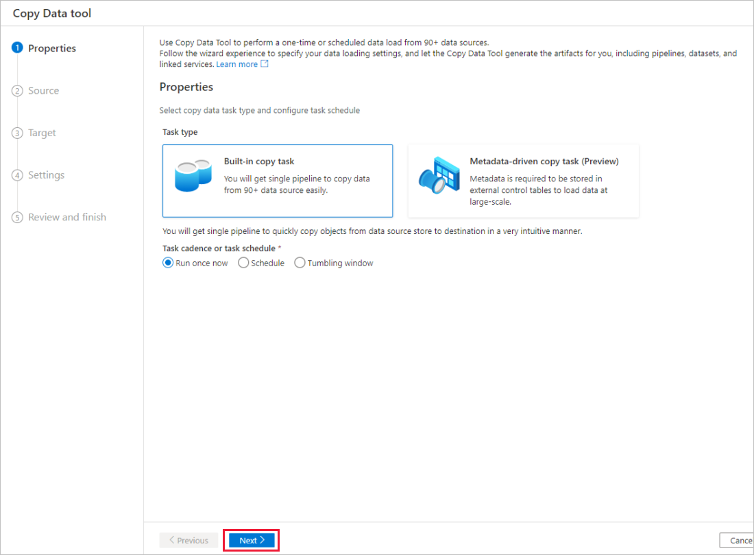Captura de tela que mostra a página Propriedades.