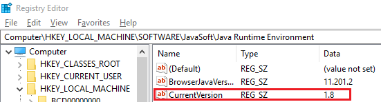 Captura de ecrã a mostrar o Ambiente de Runtime java.