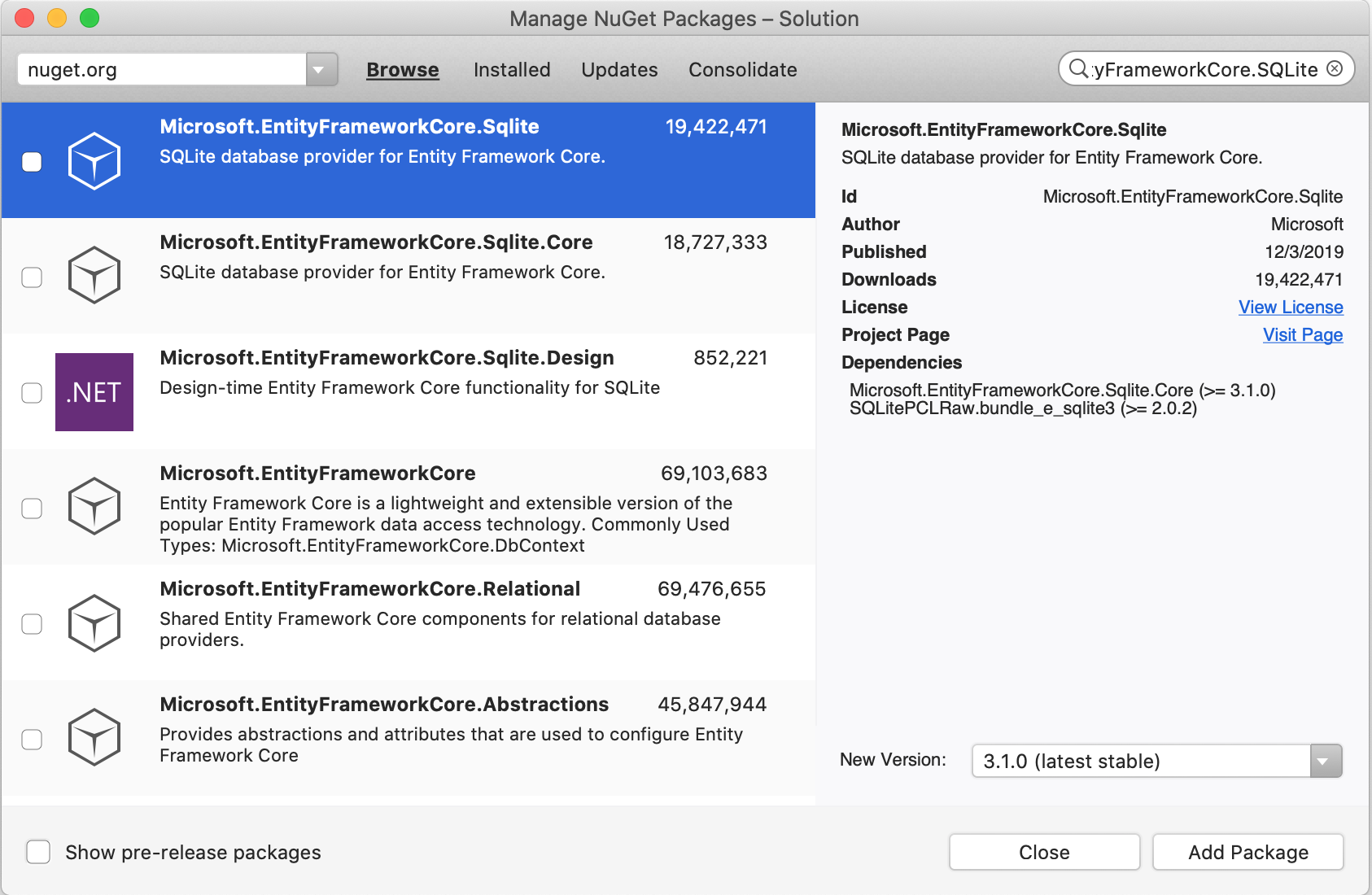 Adicionar Pacote NuGet do Entity Framework Core