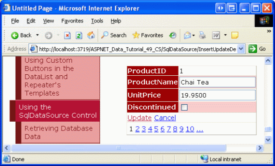 A interface de edição padrão do DetailsView