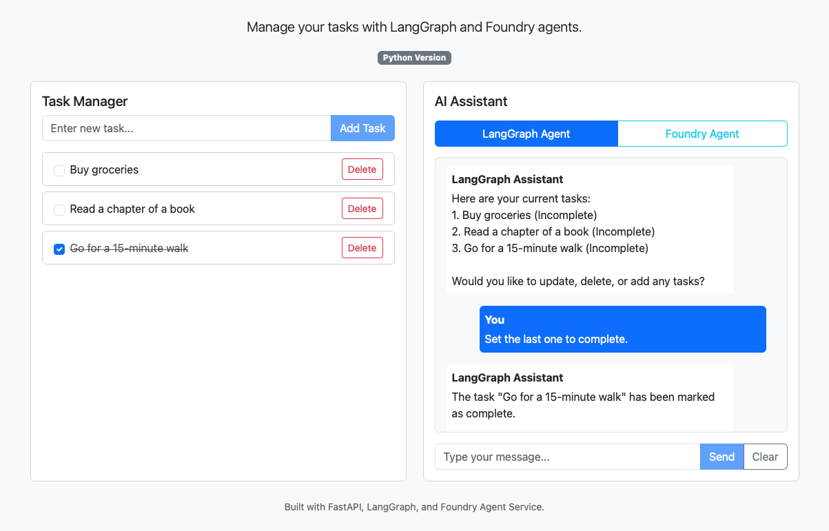 Captura de tela de uma sessão de preenchimento de chat com um agente do LangGraph.