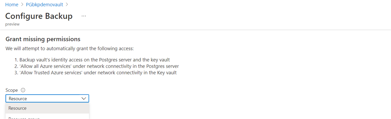Captura de tela que mostra a caixa para definir o escopo das permissões de acesso.