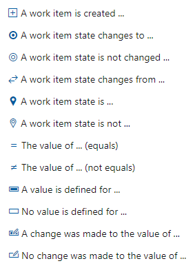 Condições, o item de trabalho é criado