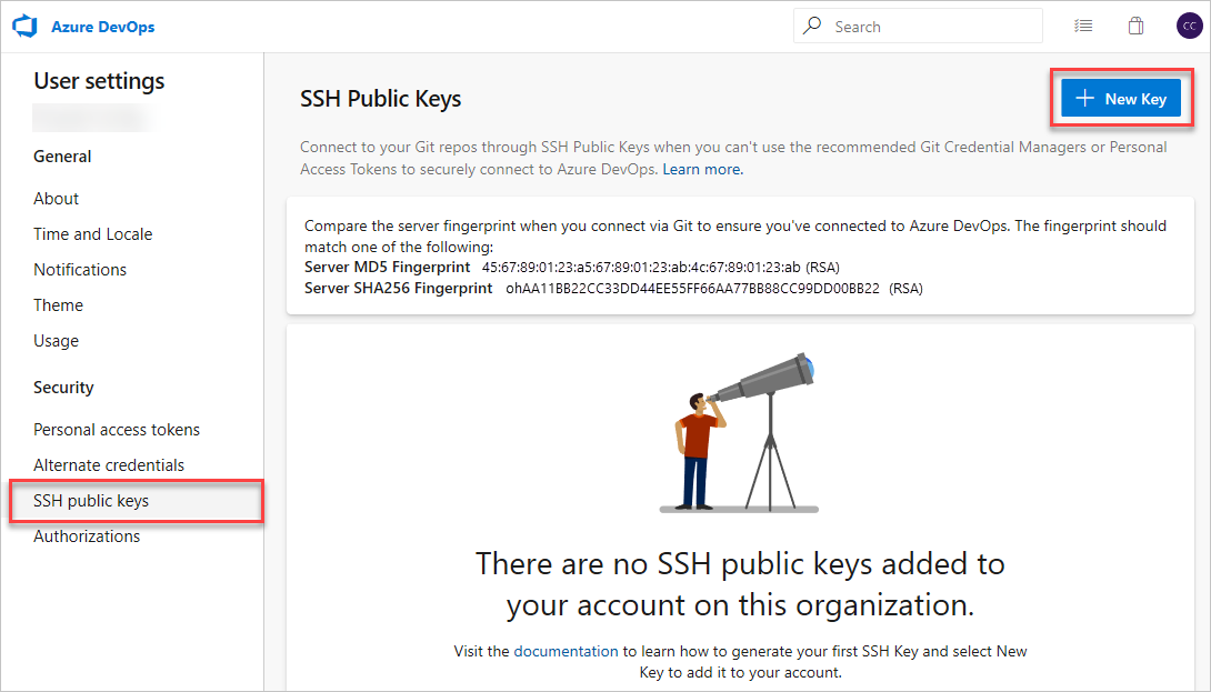 Captura de tela mostrando o acesso à Configuração de Segurança no Azure DevOps.