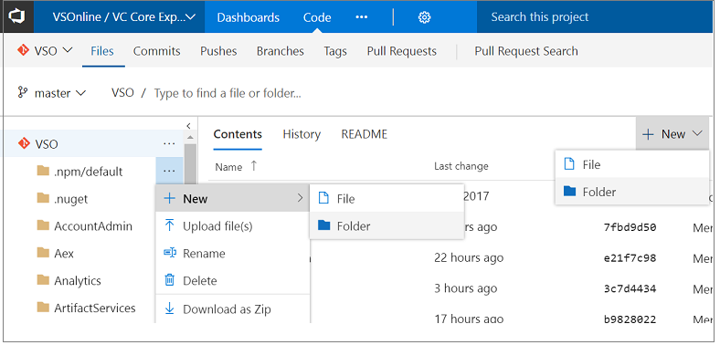 Opção de nova pasta