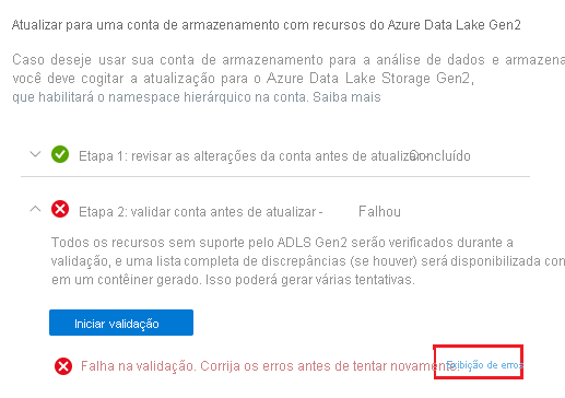 Exibir link de erros
