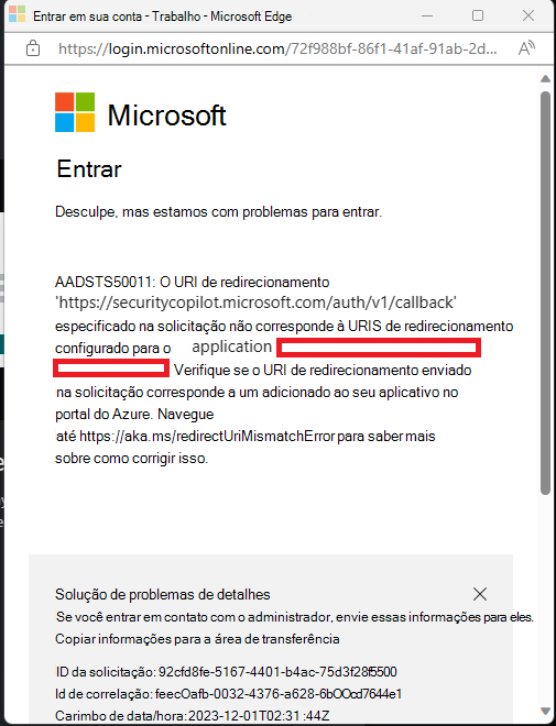 Imagem da mensagem de erro.