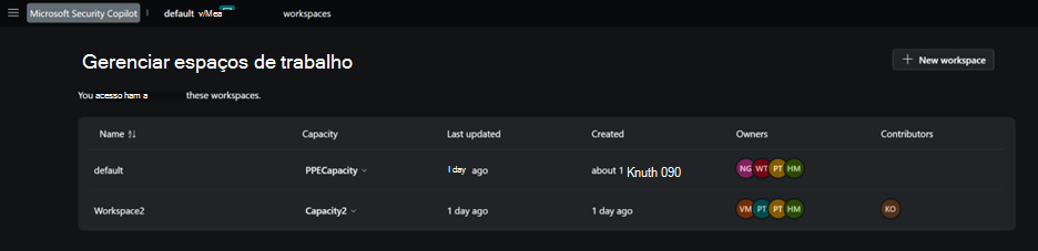 Imagem da página Gerir áreas de trabalho.