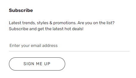 Exemplo de um módulo de assinatura no cabeçalho de uma página da Adventure Works