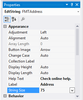 Properties window for FMTAddress.