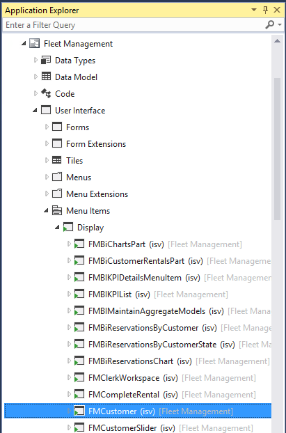 Selecting FMCustomer in Application Explorer.
