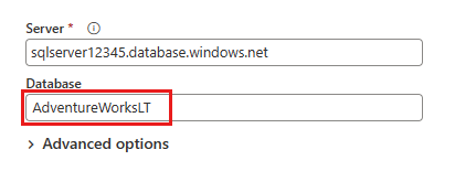 Captura de tela da conexão com um banco de dados SQL do Azure.