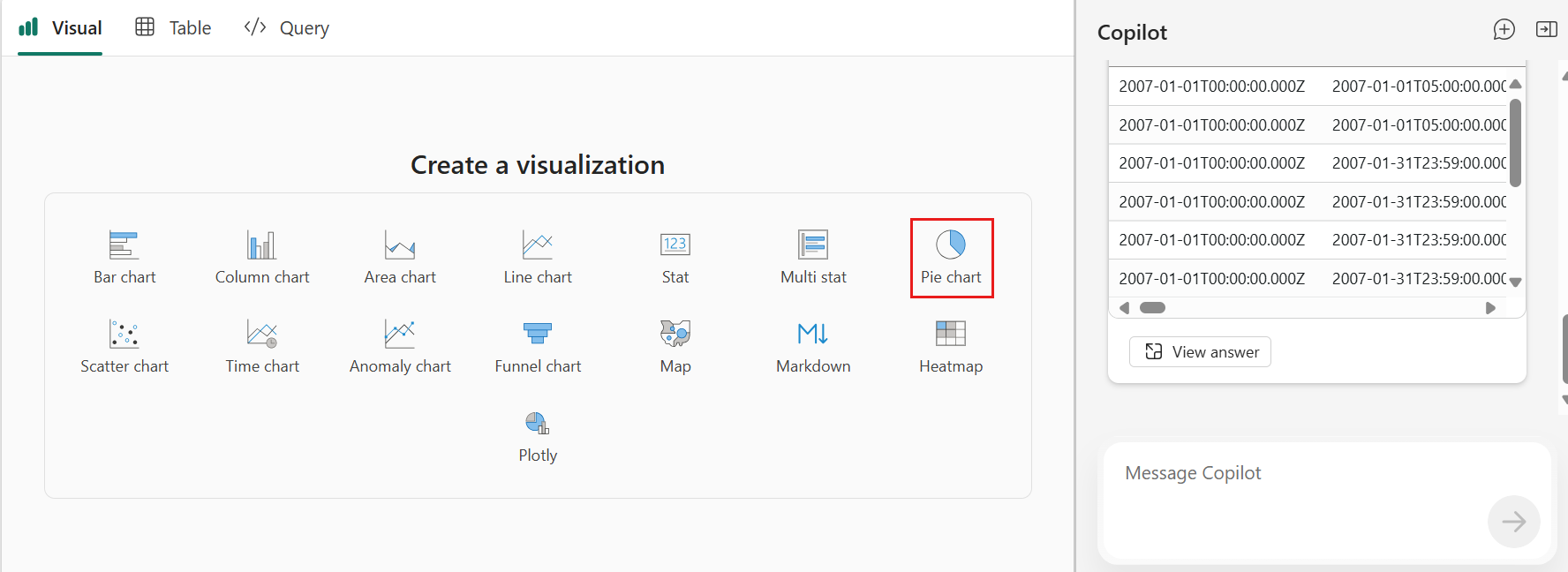 Captura de tela de Criar um visual.