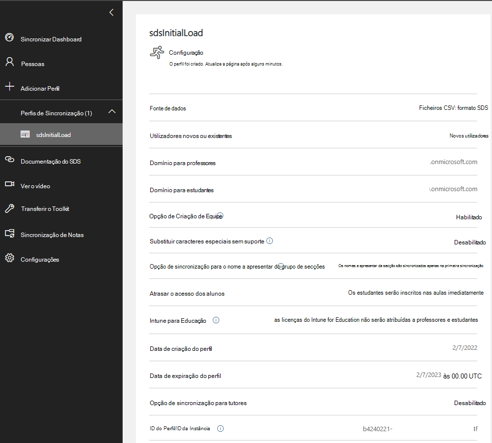 Captura de ecrã da página de perfil