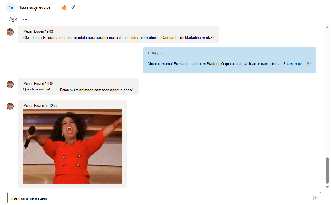 Uma captura de ecrã de um componente de chat