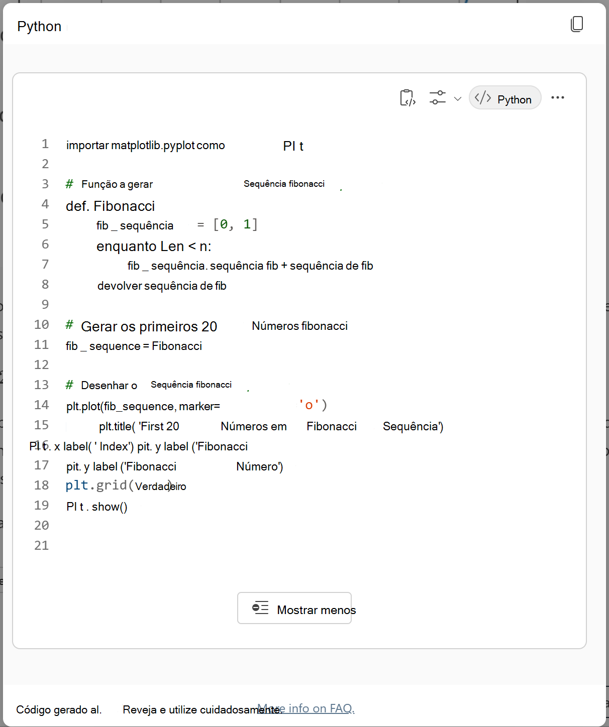 Captura de ecrã a mostrar o código Python utilizado para gerar o gráfico pedido
