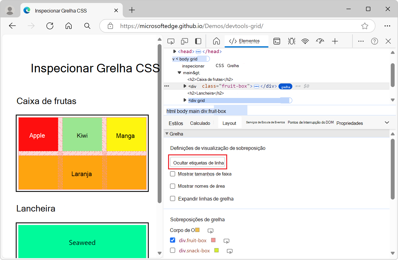 Ocultar etiquetas de linha