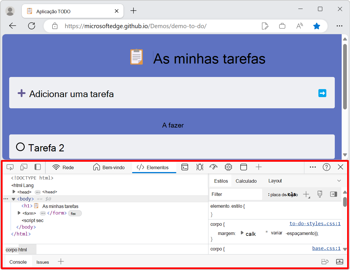 DevTools ancorados na parte inferior