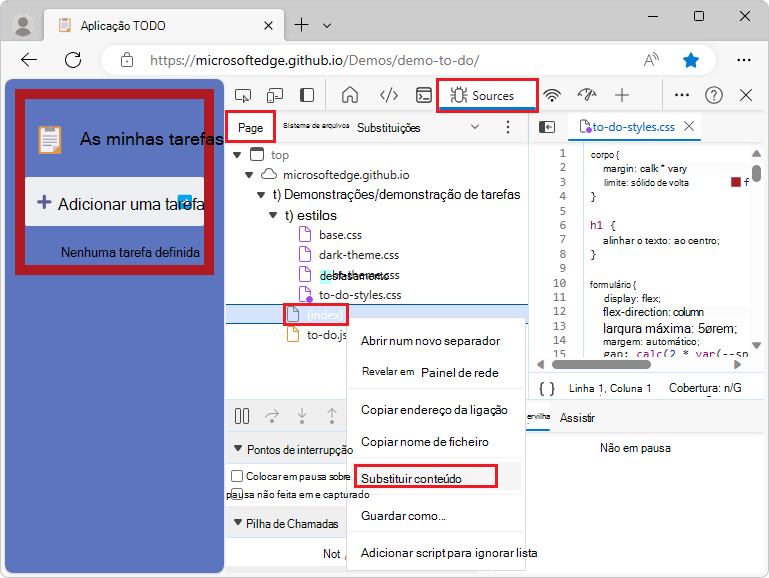 Selecionar um ficheiro a partir da ferramenta Origens para substituições