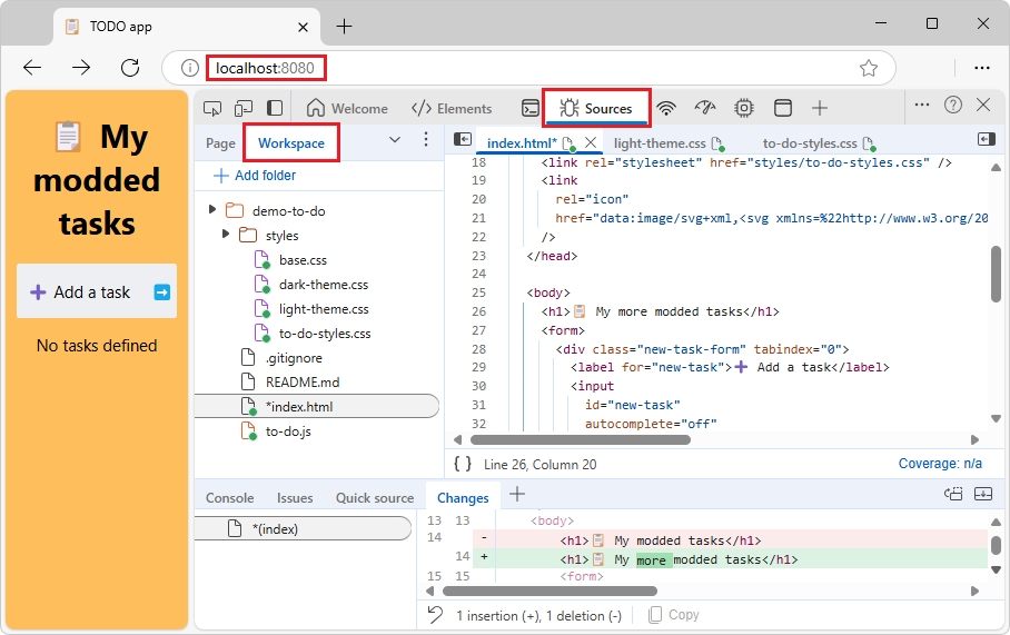 Servidor iniciado a partir do diretório \Demos\demo-to-do