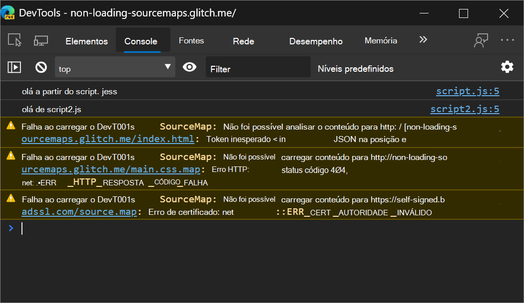 Um erro de carregamento do mapa de origem na Consola