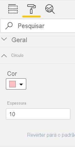 Captura de tela dos elementos do painel de formato dos visuais finais do cartão de círculo.