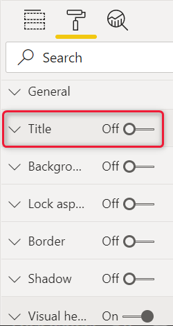 Captura de tela do painel visualizações com o botão Título desativado. 